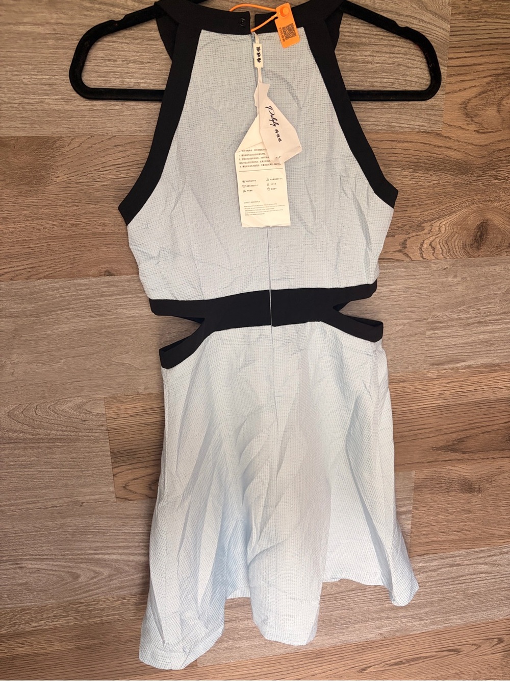 Sleeveless Mini Dress with Black Contrast Trim in Light Blue - Picture 3 of 4